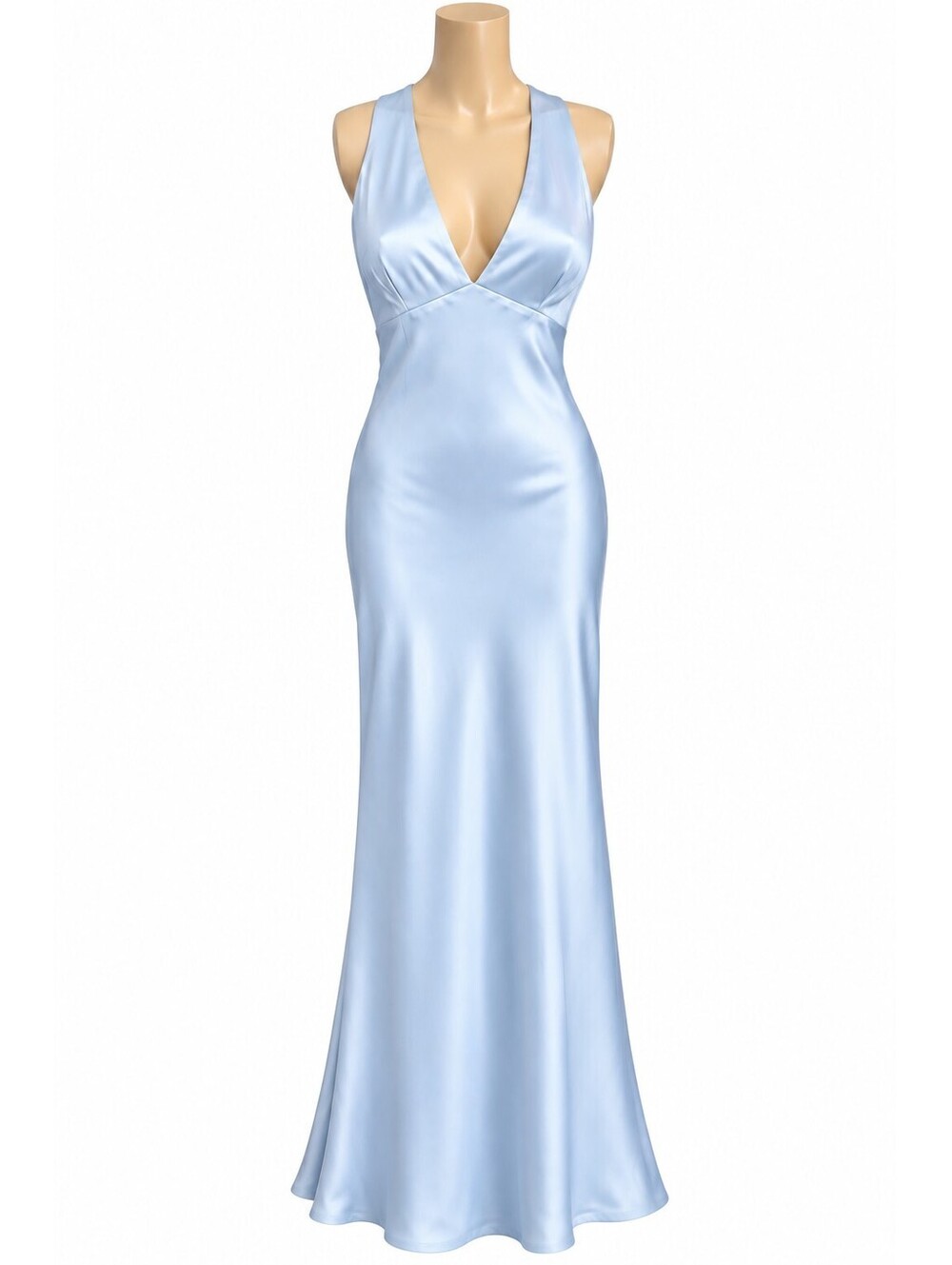 ZARA Pale Light Blue Periwinkle Satin Maxi Gown Open Back Dress Size M